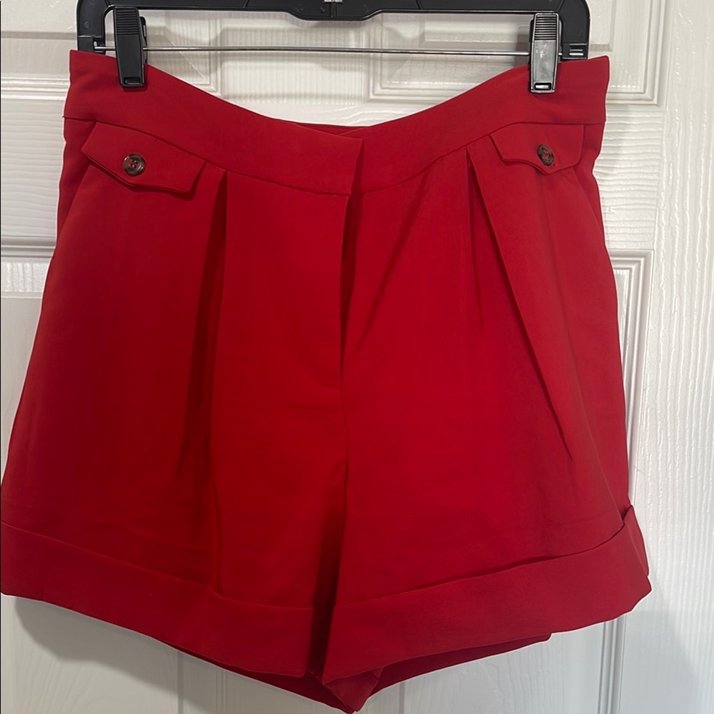 Vibrant Red High Waist Tailored Shorts